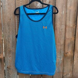 Under Armour Men’s Blue Black Orange Striped Tank Top Shirt Size Large Loose